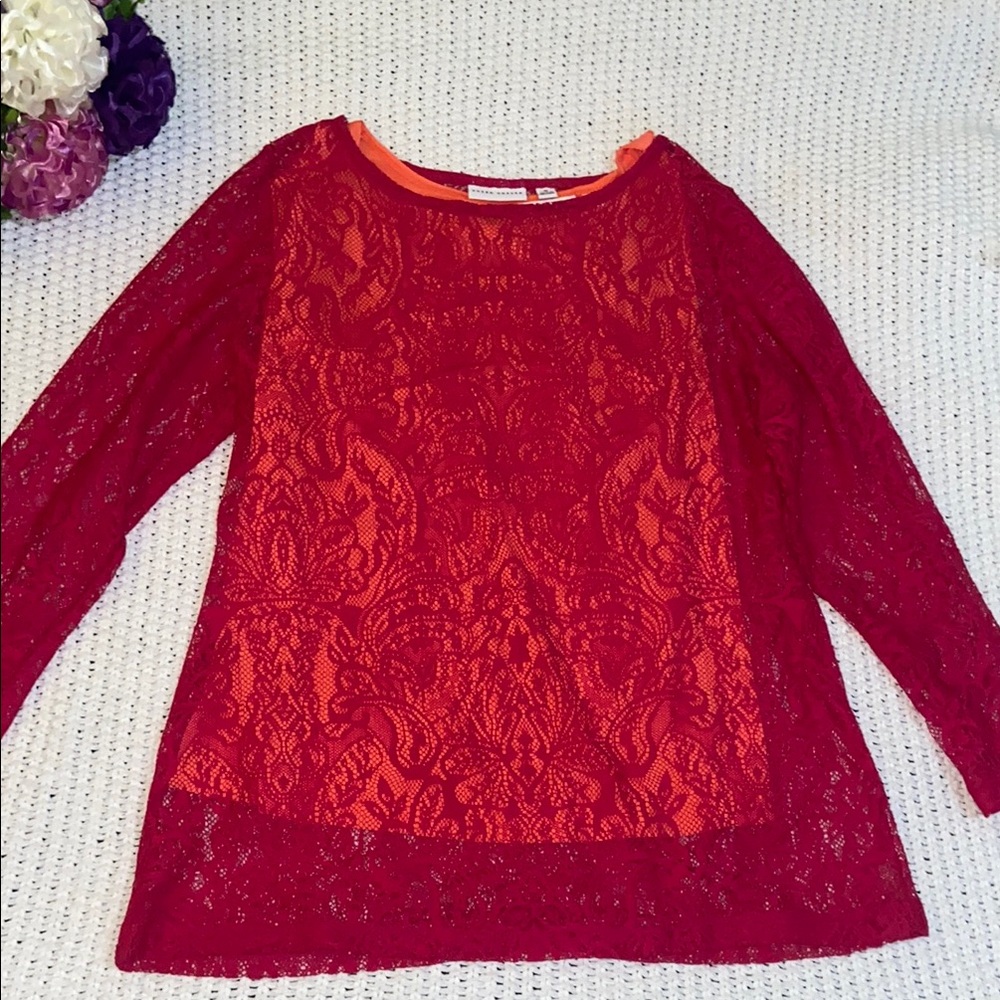 Susan Graver Fuchsia Lace Blouse